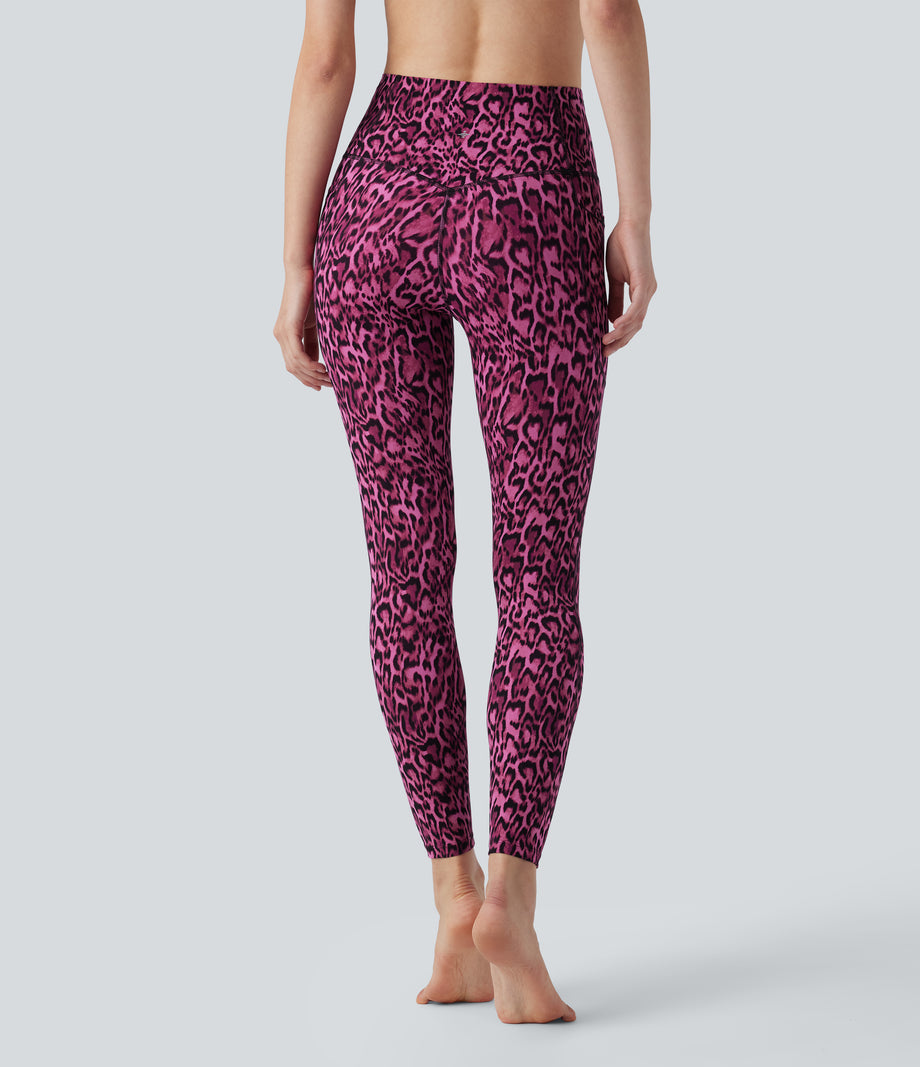 Halara UltraSculpt™ Leopard Print High Waisted Tummy Control Yoga Leggings with Pockets - Black and Fuchsia Leopard Print