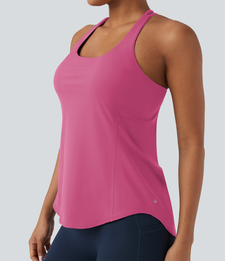 Halara UltraSculpt™ Round Neck Crisscross Back Running Tank Tops DD-F Cups - Pink Power