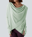 Hooded Cowl Neck Long Sleeve Thumb Hole Yoga Sports Top with Pockets - Dewkist