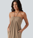 Halter Tie Back Maxi Dress with Pockets - Whisper White