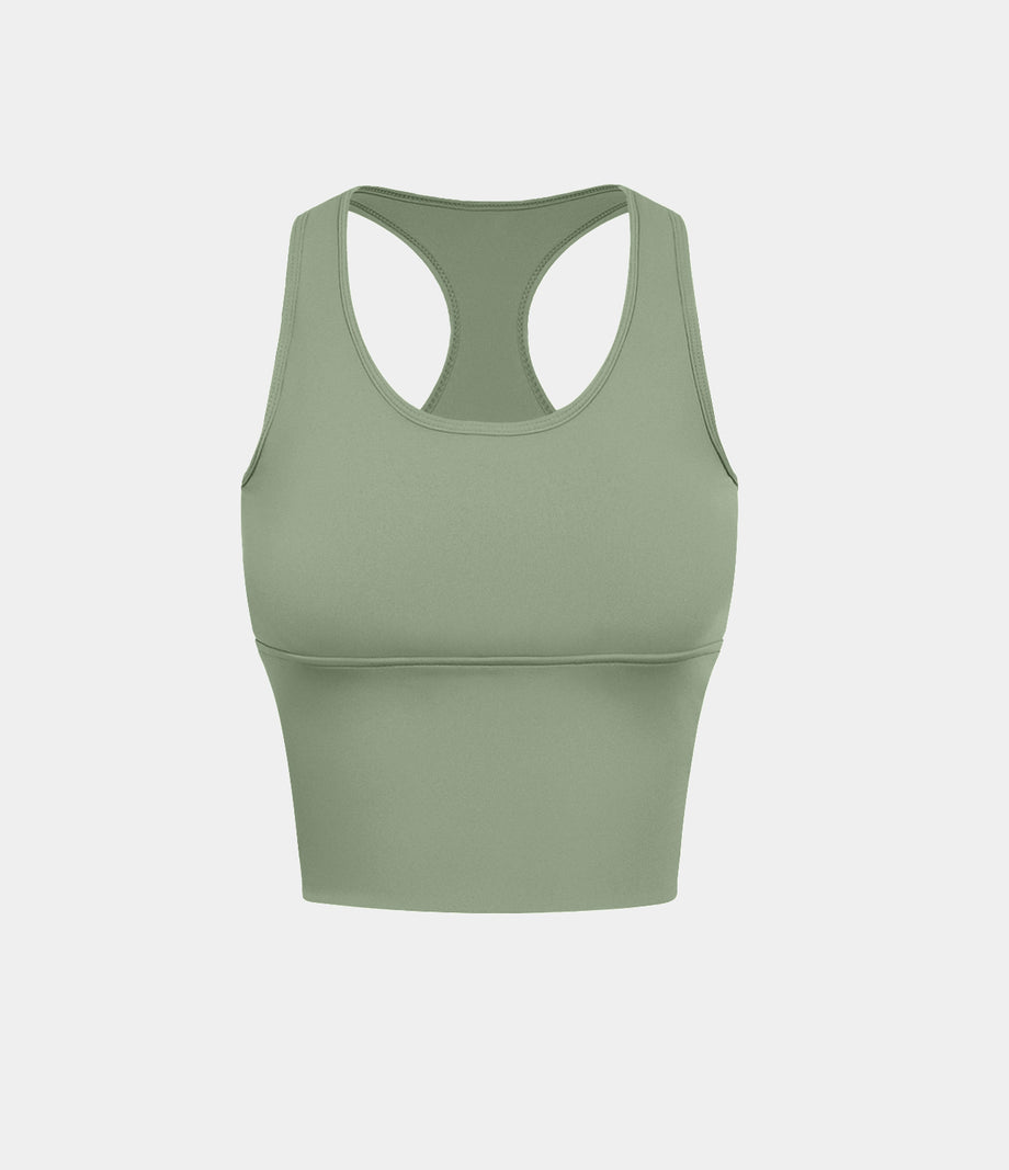 SoftlyZero™ Plush U Neck Racerback Cut Out Cropped Yoga Tank Top - Asparagus