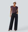 V Neck Short Sleeve Casual T-Shirt - Maroon Banner