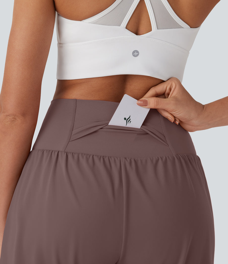 SoftlyZero™ Airy Super High Waisted 2-in-1 Cool Touch Yoga Shorts 7" with Pockets - Deep Tea Brown