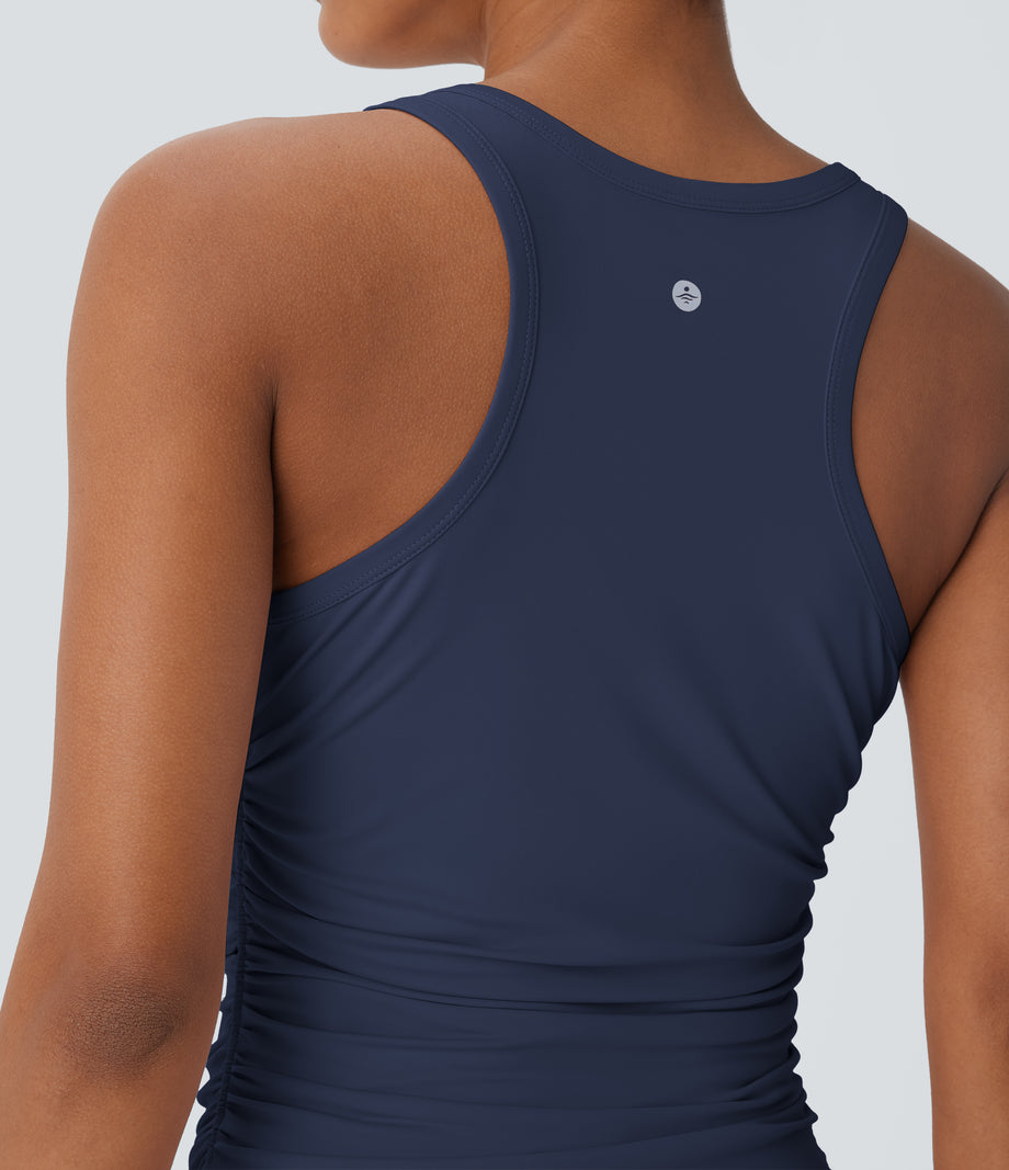 Round Neck Racerback Ruched Yoga Tank Top - Spellbound