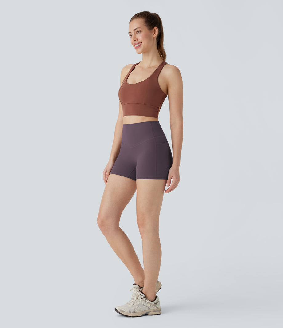 Halara UltraSculpt™ High Waisted Tummy Control Pocket Shaping Training Biker Shorts 3'' - Night's Purple