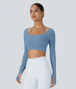 Ribbed Halter Strap Thumb Hole Cropped Yoga Sports Top - Quiet Harbor