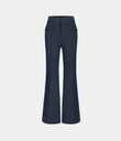 High Waisted Side Flap Pocket Flare Casual Cargo Pants - Midnight Blue