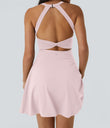 SoftlyZero™ Airy Backless Twisted Flare Low Support Dance Active Dress-Longer Length-Easy Peezy Edition A-D Cups - Primrose Pink