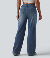 Halara Flex™ Mid Rise Straight Leg Casual Jeans with Pockets - Blue Surf Denim