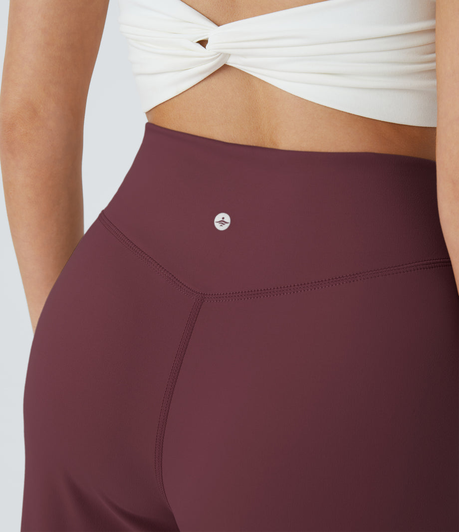 DayStretch Crossover Pocket Hem Wide Leg Yoga Pants-Smile - Red Mahogany