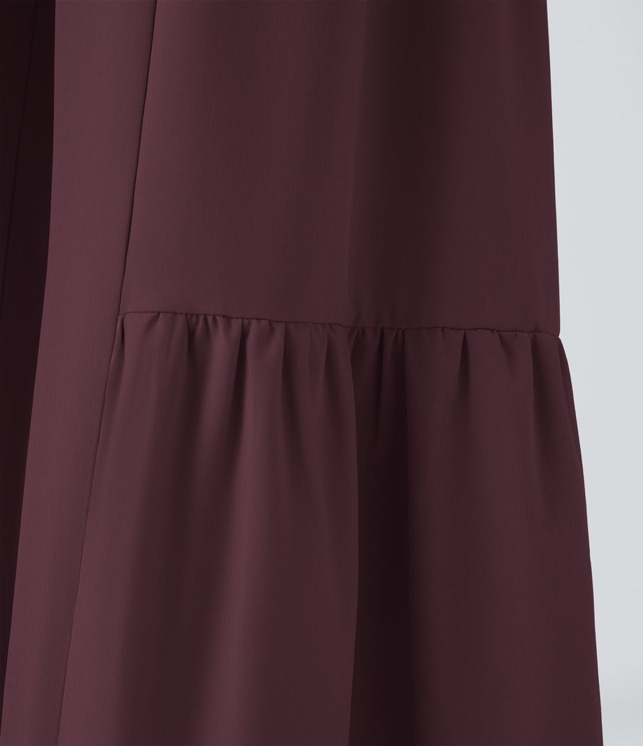 Breezeful™ High Waisted Shirred Tie Front & Back Wide Leg Flowy Quick Dry Casual Pants - Deep Crimson