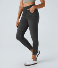 Halara Flex™ High Waisted Pockets Denim Casual Leggings - Carbon Paint Denim