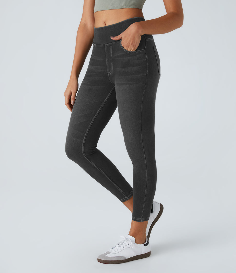 Halara Flex™ High Waisted Pockets Denim Casual Leggings - Carbon Paint Denim