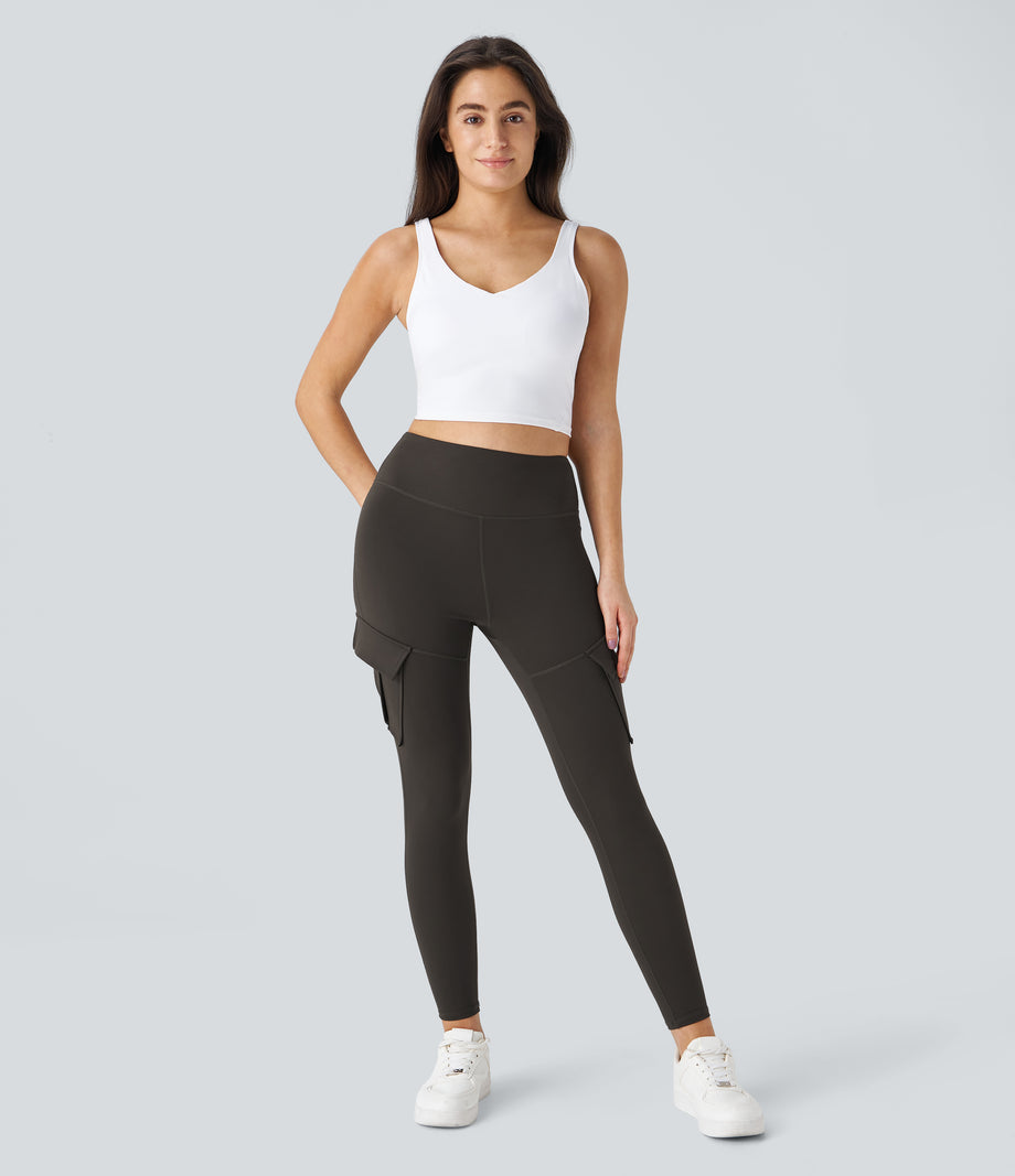 DayStretch High Waisted Cargo Pocket Skinny Yoga Leggings - Hazelnut Black