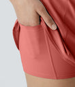 Breezeful™ Super High Waisted Curved Hem 2-in-1 Pocket Quick Dry Yoga Shorts 3.5'' - Rouge Dark Red