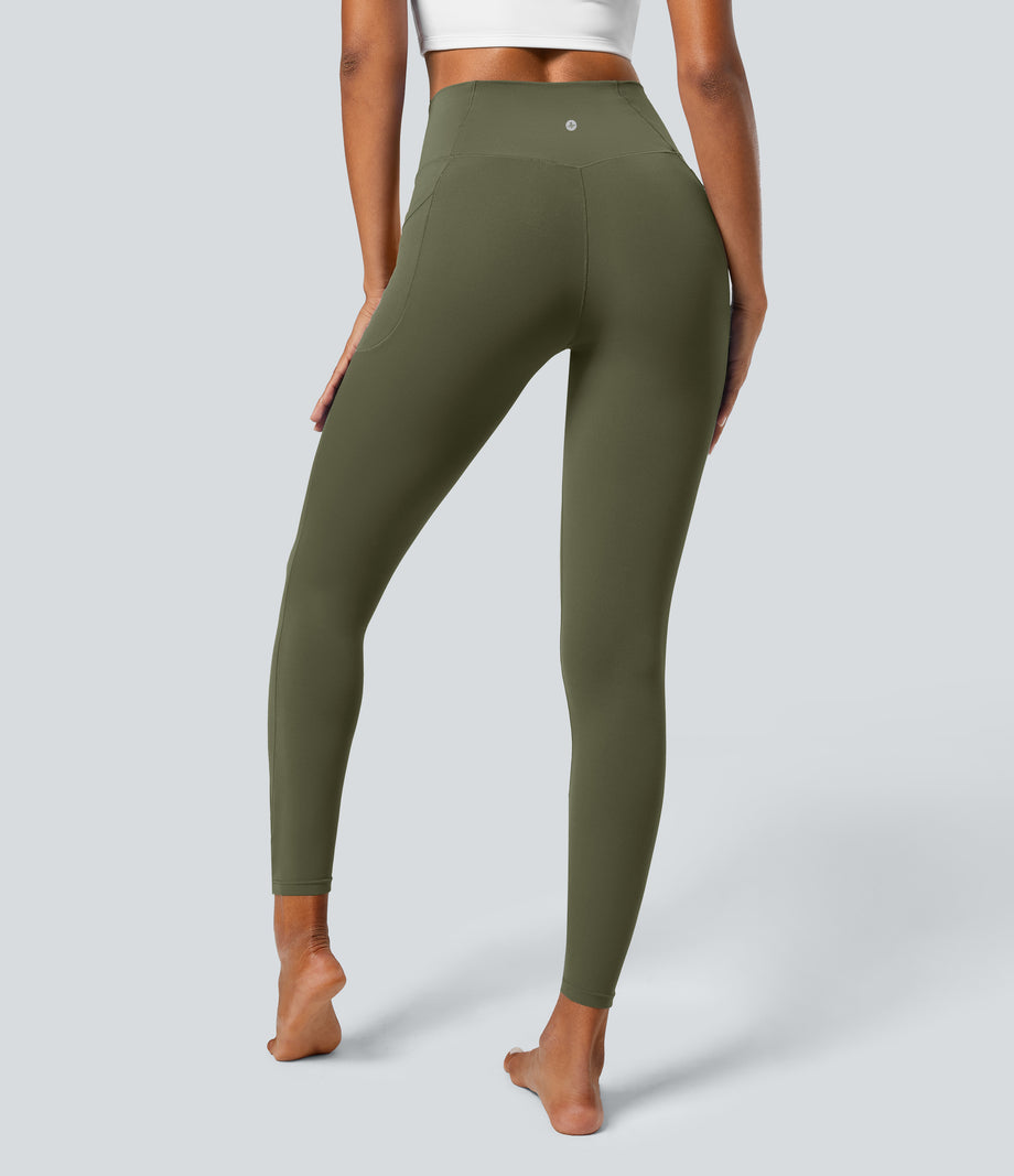 SoftlyZero™ Crossover Pocket Plain Leggings-UPF50+ - Grass Grey Green