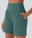 SoftlyZero™ Airy Super High Waisted 2-in-1 Cool Touch Yoga Shorts 7" with Pockets - Blue Spruce