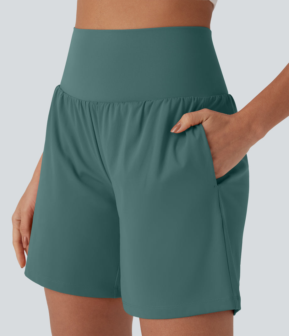 SoftlyZero™ Airy Super High Waisted 2-in-1 Cool Touch Yoga Shorts 7" with Pockets - Blue Spruce