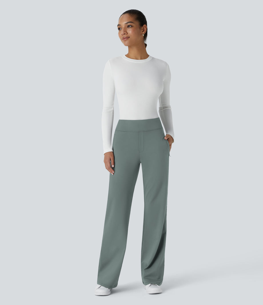 Halara Flex™ DayStretch Mid Rise Side Zipper Pocket Work Flare Pants - Deep Aquamarine