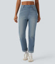 Halara Flex™ High Waisted Rolled Hem Casual Slim Jeans with Pockets - Malibu Blue Denim
