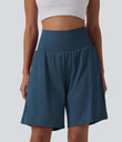 SoftlyZero™ Airy Super High Waisted 2-in-1 Cool Touch Yoga Shorts 9" with Pockets - Majolica Blue