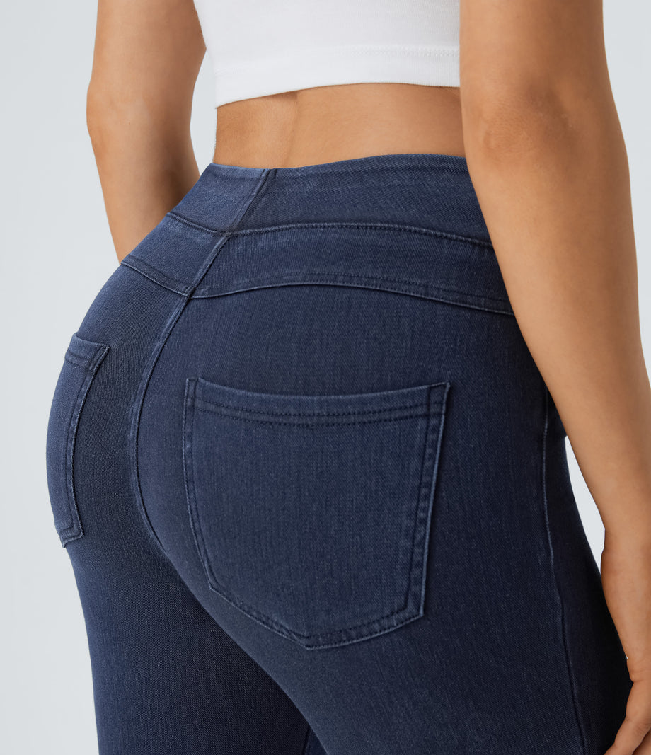 Halara Flex™ High Waisted Pocket Denim Casual Leggings - Washed Denim Navy Blue