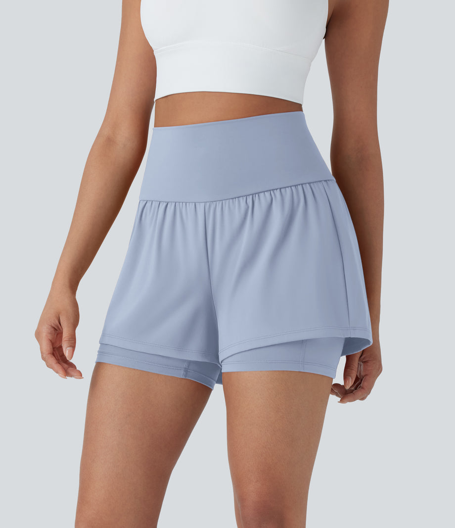 SoftlyZero™ Airy Super High Waisted 2-in-1 Cool Touch Yoga Shorts 5'' with Pockets - Skyway