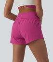 SoftlyZero™ Airy Crossover High Waisted 2-in-1 Cool Touch Yoga Shorts 3'' with Pockets - Fuchsia Fedora
