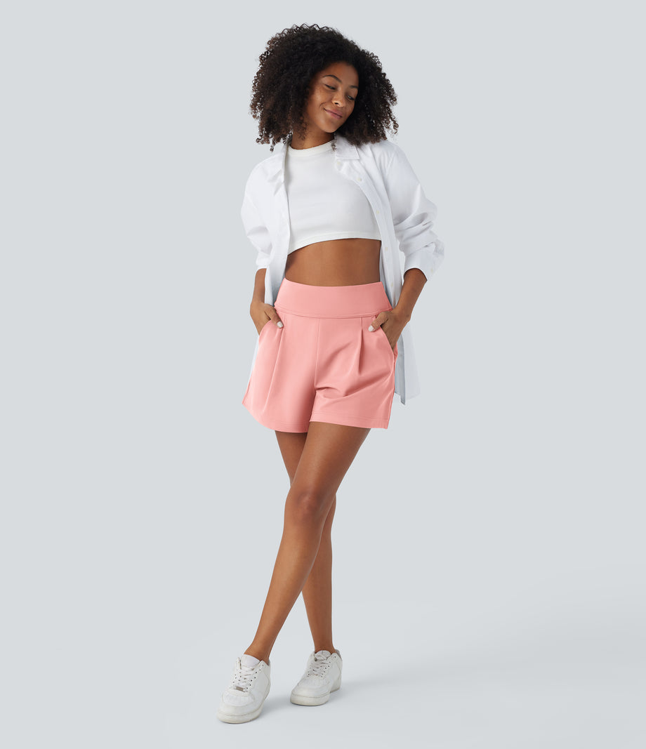 DayStretch High Waisted Work Baggy Shorts 4'' with Pockets - Candy Pink