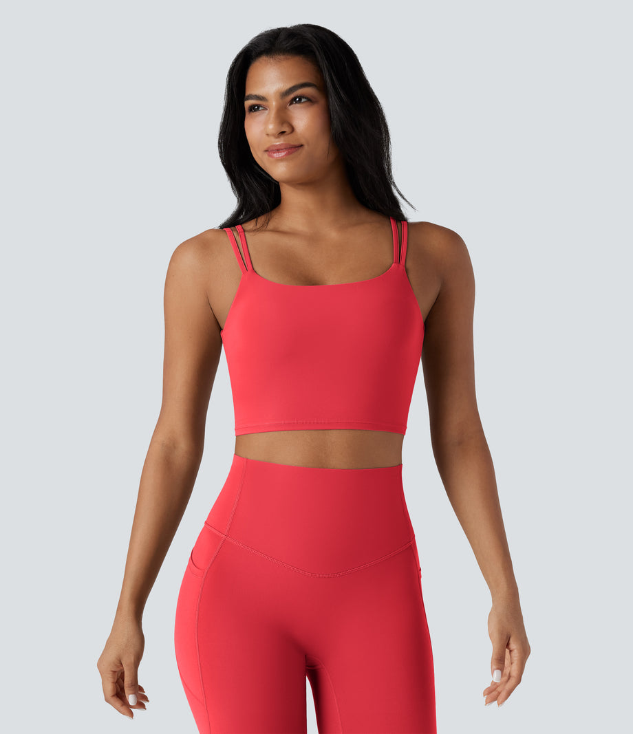 Halara UltraSculpt™ Double Straps Twisted Backless Cropped Yoga Tank Top - Bittersweet