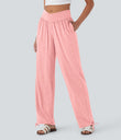 Crossover High Waisted Pocket Drawstring Casual Joggers - Creole Pink Floral Yarn