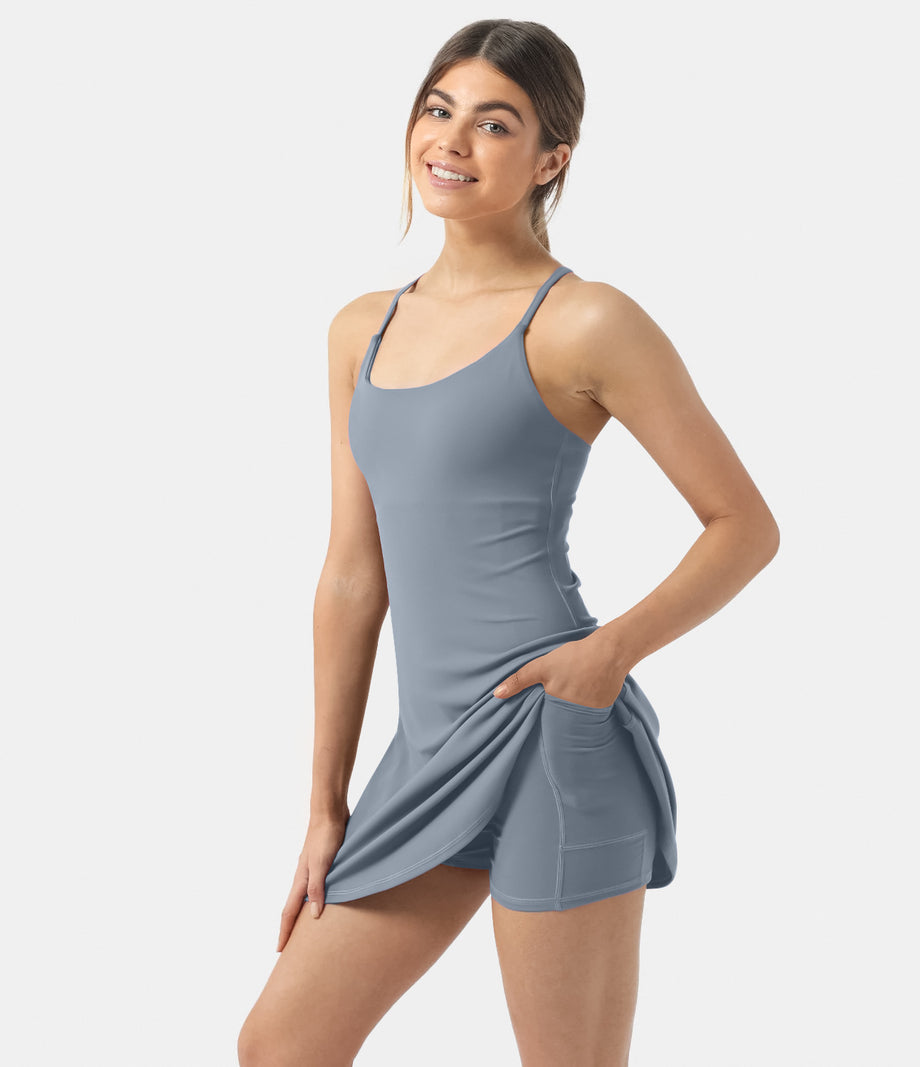 SoftlyZero™ Plush Backless Active Dress - Gray Haze Blue