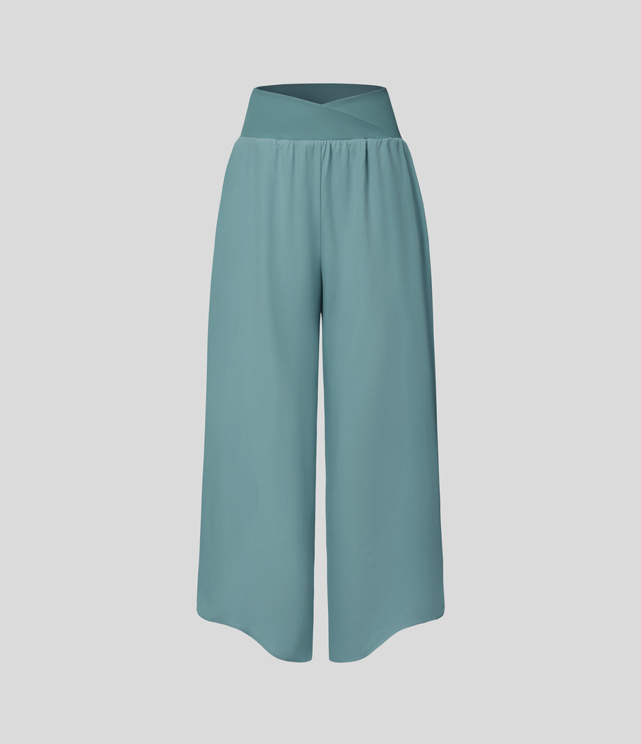 Breezeful™ High Waisted Crossover Quick Dry Resort Pants with Pockets - Stone Blue