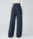 High Waisted Pocket Straight Leg Baggy Mop Corduroy Casual Pants - Mood Indigo