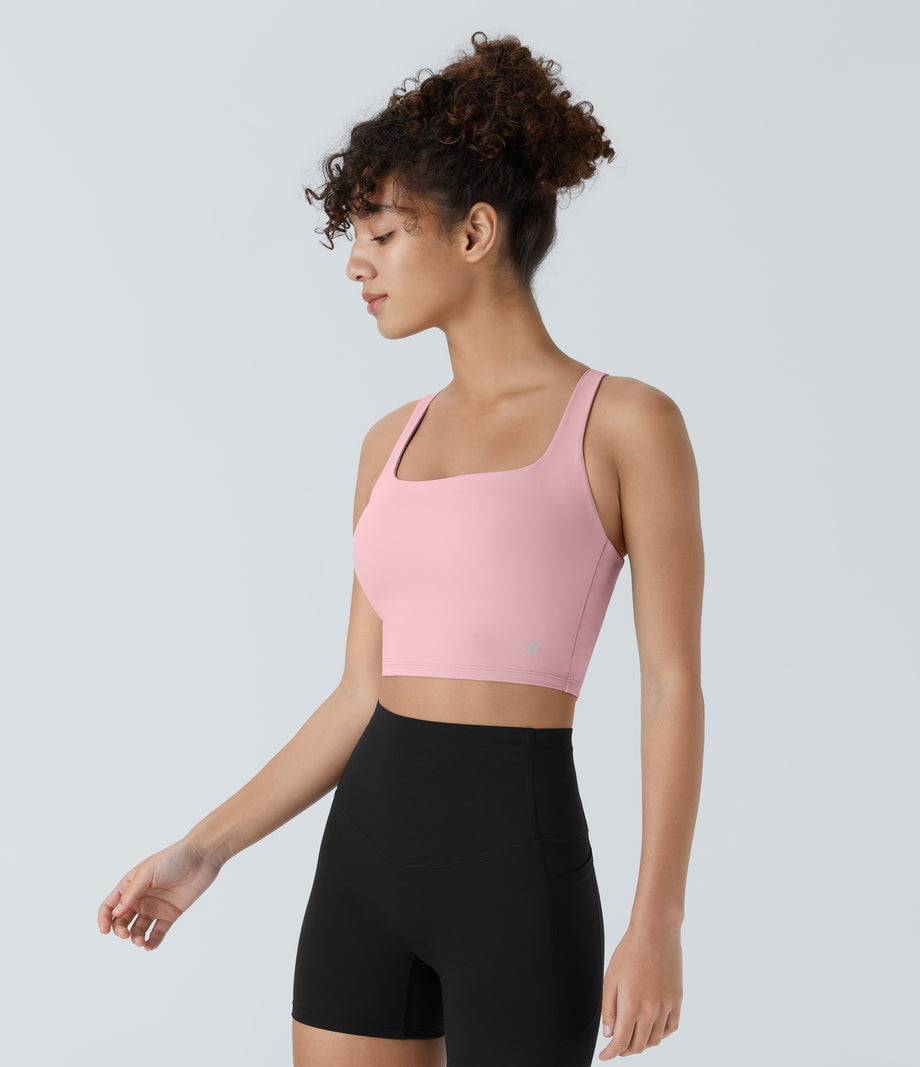 SoftlyZero™ Airy Square Neck Backless Crisscross Cropped Cool Touch Yoga Tank Top-UPF50+ - Primrose Pink