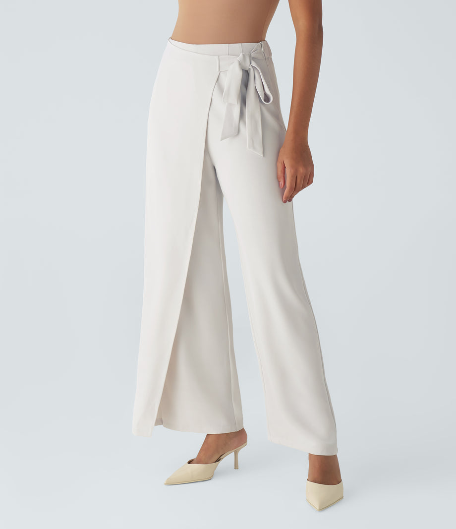 Halara Flex™ High Waisted Tie Side Wide Leg Work Pants - Teak White