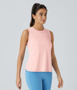 Cut Out Crossover Hem Solid Yoga Tank Top - Icy Pink