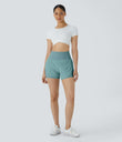 Breezeful™ Super High Waisted Curved Hem 2-in-1 Pocket Quick Dry Yoga Shorts 3.5'' - Mineral Blue