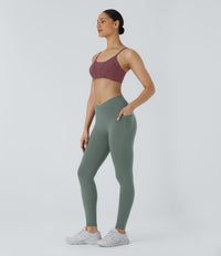 Patitoff™ 2.0 Pet Hair Resistant High Waisted Crossover Side Pocket Yoga Leggings - Washington Gray Green