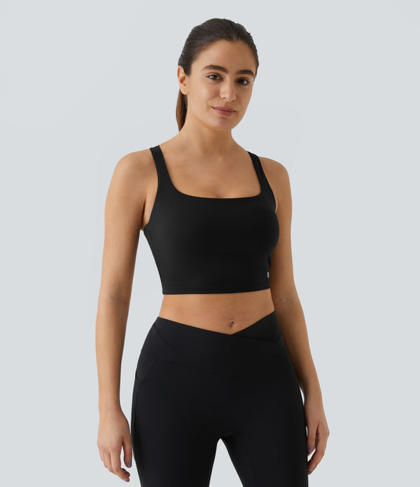 SoftlyZero™ Airy Square Neck Backless Crisscross Cropped Cool Touch Yoga Tank Top-UPF50+ - Black