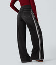 Halara Flex™ High Waisted Stripe Wide Leg Flowy Washed Casual Jeans with Pockets - Phantom Denim