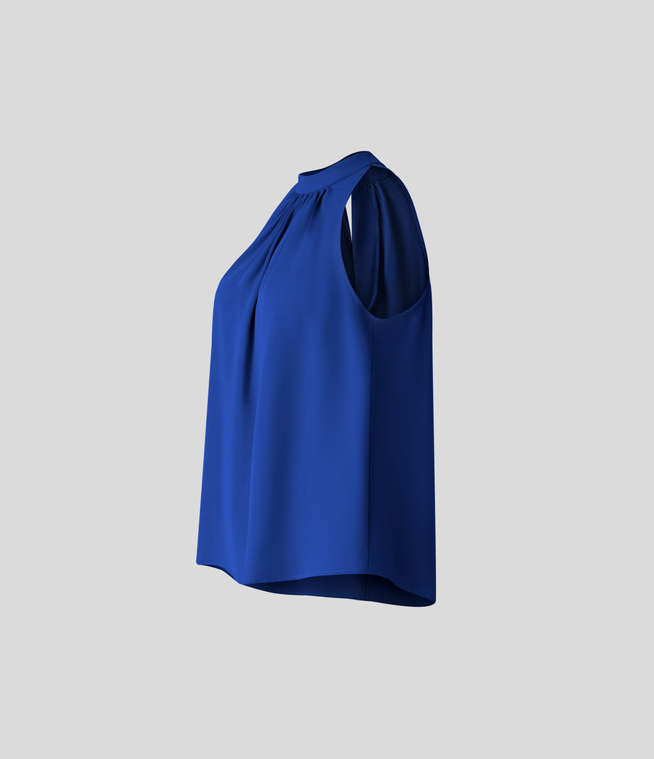 Keyhole Back Halter Sleeveless Curved Hem Work Blouse - Surf the Web