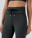 High Waisted Drawstring Stripe Flare Yoga Pants with Pockets - Steel Stripe