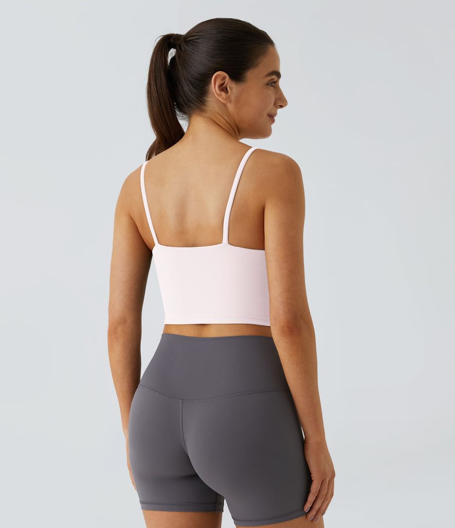 Basic Padded Workout Cropped Low Support Tank Top A-D Cups - Primrose Pink