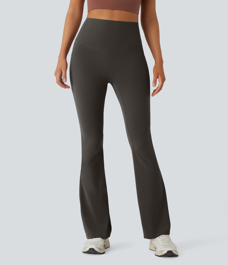 Halara UltraSculpt™ High Waisted Tummy Control Pocket Shaping Yoga Bootcut Leggings - Hazelnut Black