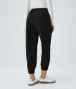 Mid Rise Zipper Pockets Corduroy Casual Joggers - Black