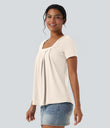 Square Neck Short Sleeve Casual Top - Whisper White