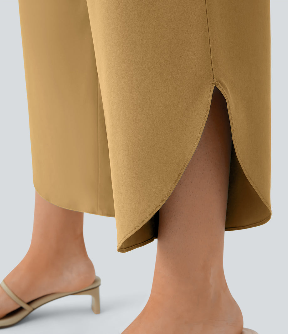 Breezeful™ High Waisted Crossover Quick Dry Resort Pants with Pockets - Wood Thrush
