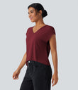 V Neck Short Sleeve Casual T-Shirt - New Maroon