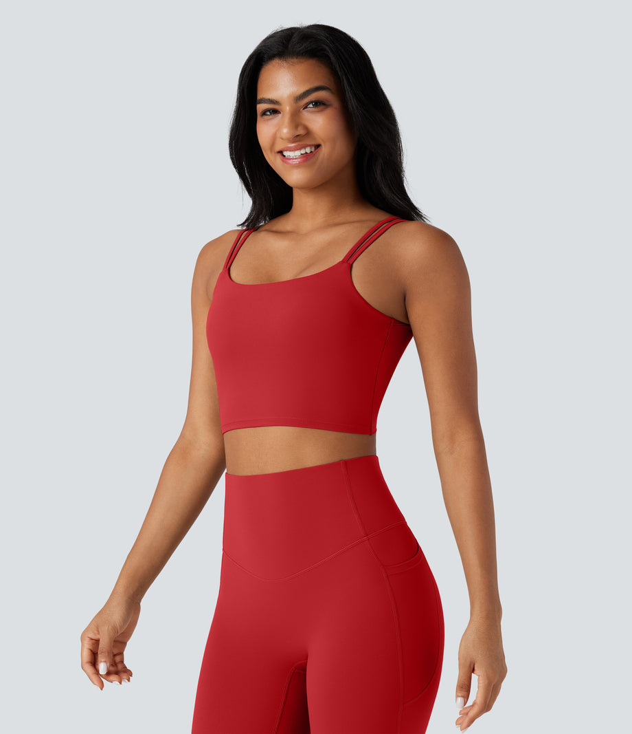 Halara UltraSculpt™ Double Straps Twisted Backless Cropped Yoga Tank Top - Aura Orange